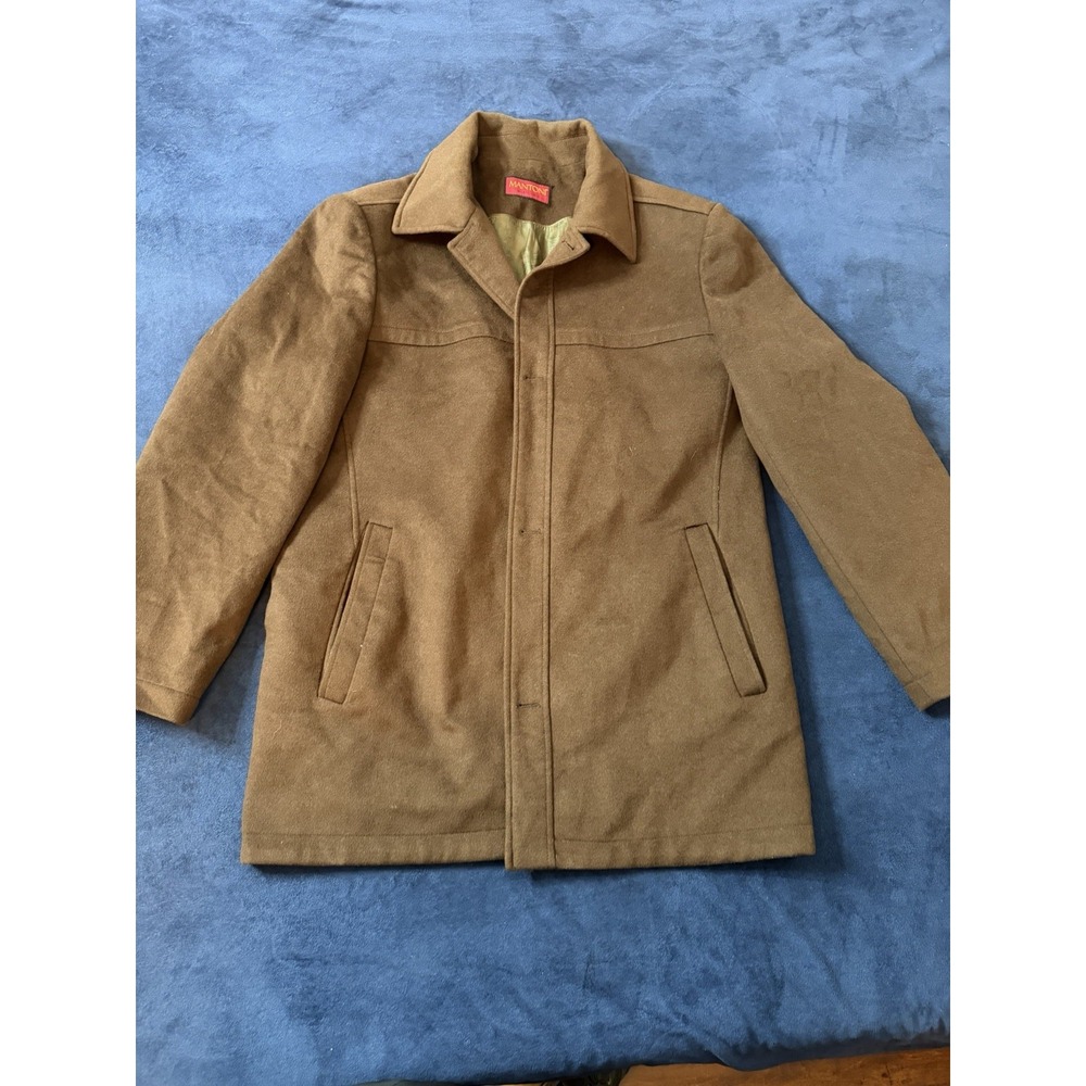 Vtg Mantoni Wool Pea Coat Mens 46 Brown Made in Italy Winter Jacket L
